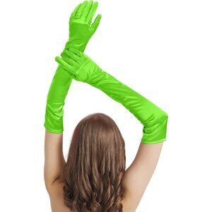 Women's Neon Green Imported Satin Elbow Length Halloween Cosplay Opera Gloves